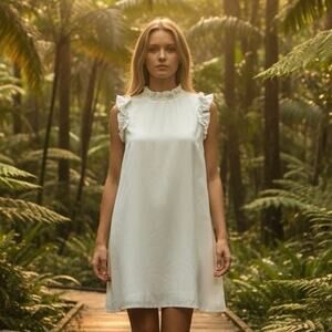 Ted Baker Ruffled Sleeveless Boxy Reception Graduation White Mini Dress Size 4